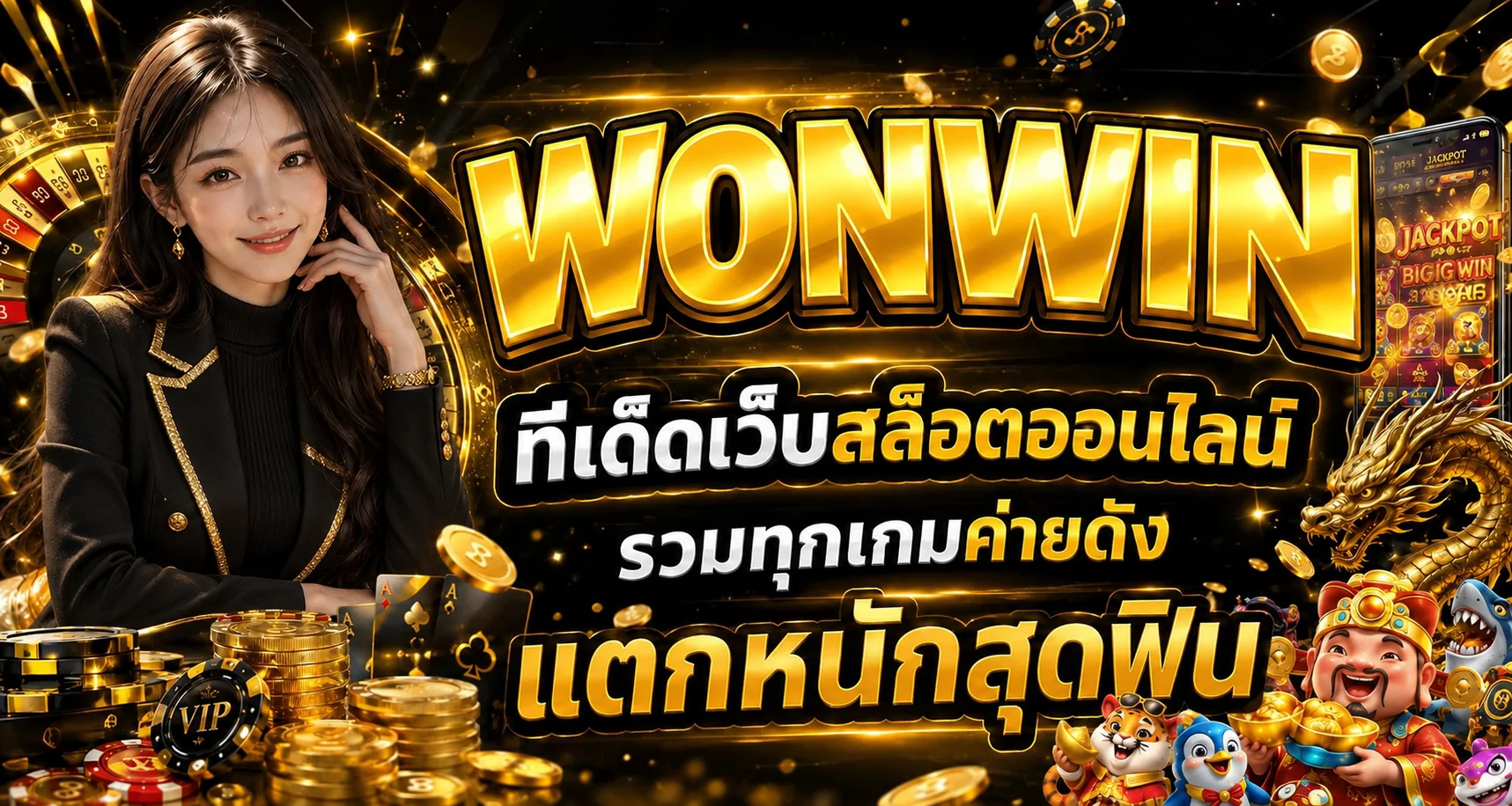 แบนเนอร์ wonwin สล็อตออนไลน์พร้อมตัวละครเกม PG Soft